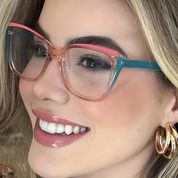 1pc Cat Eye Trendy Glasses, Pink-Green Contrasting Colors, Lightweight Frame, Unisex, Non-Daily Office Style