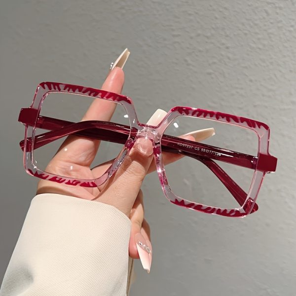 1 Pair Women's New Large Square Fashion Glasses, Trendy Color Block Design, Plain Lens, Simple Style, -Color Frames, Non- Decorative Eyewear